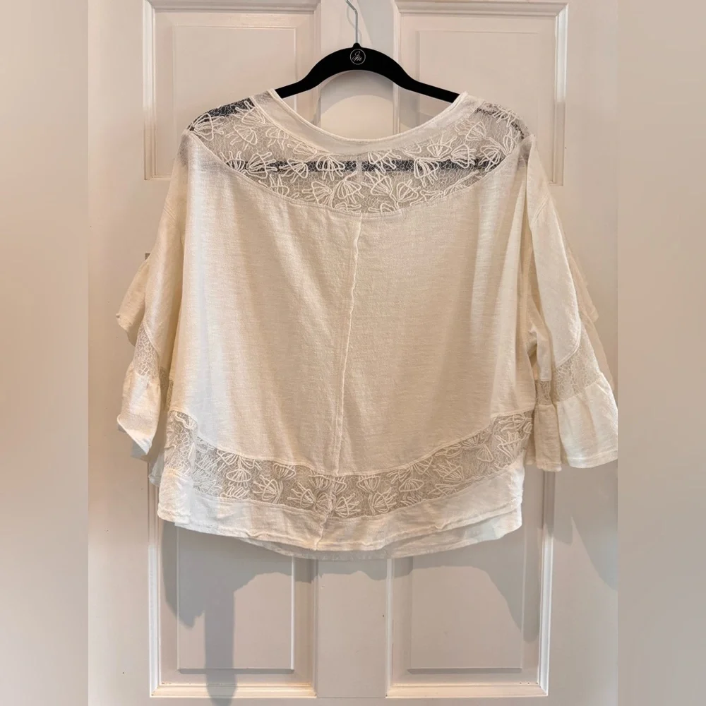 Free People Love Affair - Ivory/White Lace Knit Bell Sleeve Top – Size Small